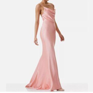 Alice + Olivia Pink Montana Cowl-Neck Strappy-Back Maxi Gown – Satin Finish
